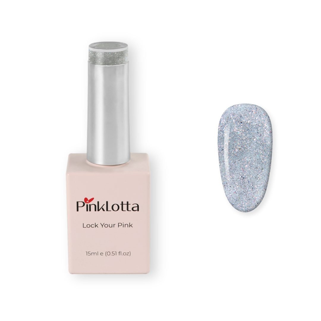 PinkLotta Color Gel GH803 Gleam — silver glitter gel polish brush close-up