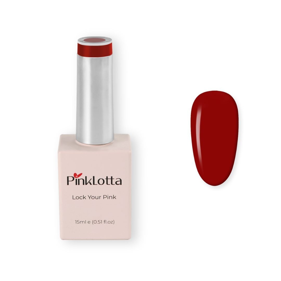 PinkLotta Color Gel SH103 Power Ruby — vivid ruby red gel polish on brush